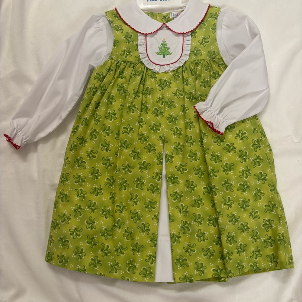 Petit Ami Green and White Holiday Dress